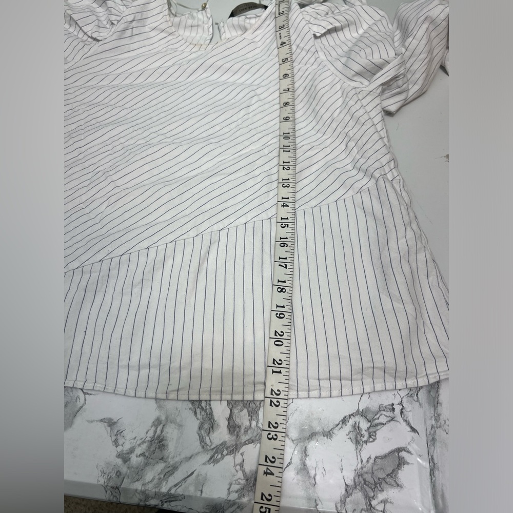 Zara Striped White Blue  Balloon Puff Long Sleeve Casual Top Blouse Size L - Picture 11 of 11